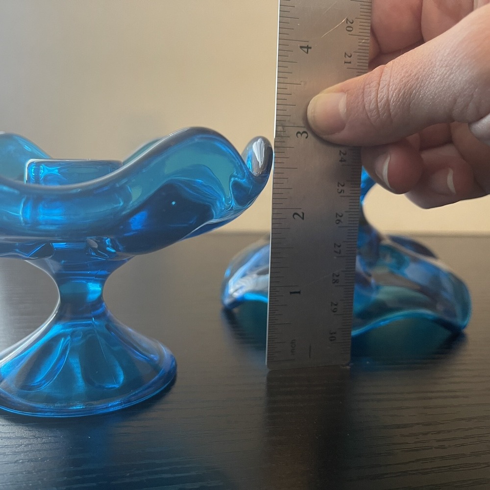 Pair 2x MCM Viking Glass Bluenique 6 Petal Candle Holders Candlestick Holder - Picture 8 of 11